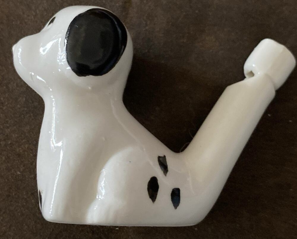 Vintage Black And White Spotted Puppy Ceramic Bird Whistle Novelty